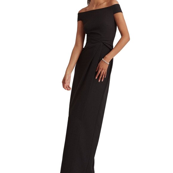 Lauren Ralph Lauren Off-the-Shoulder Crepe Gown – Black NWT Size 4 - Picture 1 of 4